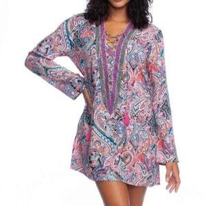 La Blanca Tunic or Swim Wear Cover Up Colorful Paisley Print Womens Small